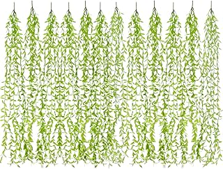 XIAO HUA 12pcs Artificial Vines with 60 Stems Greenery Garland Hanging Plant with Willow Leaf Faux Greenery Leaves for Table Chairs Backdrops Backyard Indoor Decor