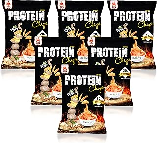 Laperva Protein Chips 55G freshly baked snack with 70% less fat - BBQ, Hot sweet Chili flavor (Pack of 6, Barbecue)