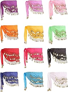 12 Pieces Belly Dance Hip Scarf for Belly Dancer 12 Colors Waist Chain Dance Hip Scarf Belt with Dangling Coins