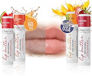 CHAP-LIP 100% All Natural Lip Balm Hydrating Bulk Chap Stick with Fruit Flavors, Coconut Oil, and Cocoa Butter - Lip Therapy Pack for Men and Women - Gift Set Made in the USA, 60 Pack