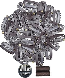 Luxiremi Wig Clips Brown Pack of 50 Kit with Needles and Thread U-Shaped Metal Clips 6 Teeth Comb Clips for Hair Extensions Clip for Extensions