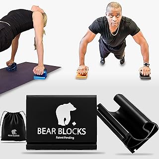 Bear Blocks Pushup Bars - Safe Push Up Bars - Strength training Pushup Stands Perfect for Home Gym & Traveling Fitness - Lightweight, Non-Slip Bodyweight Training Workouts Blocks