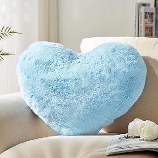 Chingcoo Heart Cushion, Cuddly Cushion, Suitable for Living Room, Sofa, Bedroom, Bed Cushion, Aesthetics, 40 x 35 x 11 cm (Light Blue 52)