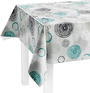 LILENO HOME Washable Tablecloth Sold by the Metre 220 x 140 cm (Cut Edge) in Swirl Turquoise Motif - Oilcloth Tablecloth Water-Repellent Ideal as a Table Cloth or Table Runner for Beer Tent Set