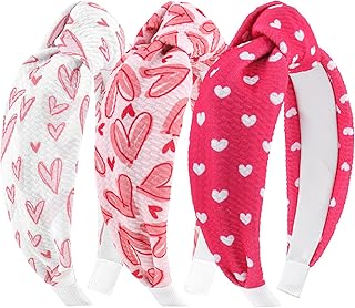 YanJie Valentine Headbands for Women Knotted Headband Love Heart Pink Hair Accessories for Girls Wide Red Hairband Non Slip Wide Hair Hoop Gifts