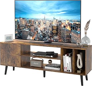 Yusong TV Stand for 55/65 inch TV, Mid Century Modern TV Console Table, Media Entertainment Center with Storage for Living Room Bedroom, Wood TV Cabinet, Rustic Brown