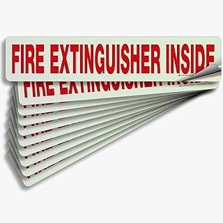 iSYFIX Fire Extinguisher Inside Sticker Sign – 10 Pack 12x2.5 Inch – Self-Adhesive Reflective Vinyl Decals, Laminated UV, Weather, Scratch, Fade Resistance, for Cars, Trucks, Trailers & Vehicles