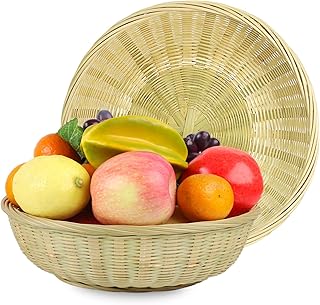 Natural Hand-woven Bamboo Fruit Basket Large,Premium Reusable Light-weight Foods Fruit Basket for Home Kitchen,Vegetables Fruits,Bread, Eggs Storage Basket,1 Pack,10.6 * 3.6inch