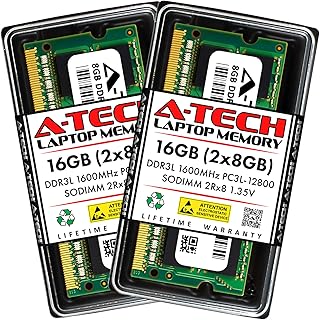 ايه-تيك 16GB (2x8GB) DDR3/DDR3L 1600MHz PC3L-12800 (PC3-12800) CL11 SODIMM 2Rx8 1.35V 204 دبوس غير ECC SO-DIMM ووحدات ذاكرة RAM