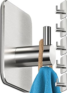 Menz Towel Rail without Drilling, Pack of 6 - Stainless Steel Adhesive Hooks Extra Strong Rustproof Ideal as Towel Hooks for Bathroom and Kitchen - Premium Self-Adhesive Hooks with Adhesive Pads