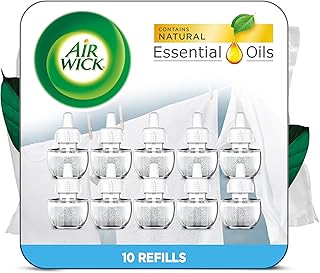 قابس Air Wick في زيت معطر 10 عبوات ، كتان طازج ، نفس الرائحة المألوفة للغسيل المنعش ، صديق للبيئة ، زيوت أساسية ، معطر جو