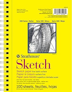 دفتر رسم من سلسلة 300 من ستراثمور، مقاس 14 سم × 21.5 سم، 100 ورقة، سلك جانبي - دفتر رسم فني للرسم والتوضيح وطلاب الفصول الفنية