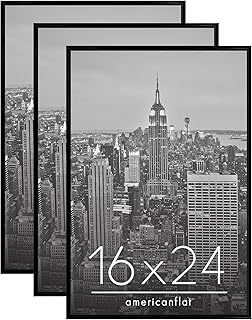 اميريكان فلات مجموعة اطار بوستر اسود مقاس 16 × 24 من 3 قطع مقاس 16 × 24 مع غطاء من البرسبيكس بحواف ضيقة ومثبتات لديكور الحائط الافقي او الرأسي