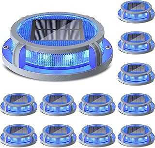 سيدينلار مصابيح سطح تعمل بالطاقة الشمسية في الهواء الطلق بوضعين و16 مصباح LED للممرات مقاومة للماء للدرج الارضي والممر والحديقة والفناء والطريق 12 قطعة ازرق احمر