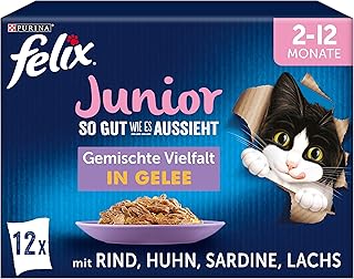 FELIX As Good as It Looks Junior Kitten Food Wet in Jelly, Variety Mix, Pack of 6 (6 x 12 Bags of 85 g)