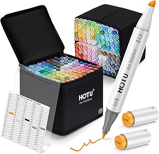 HOTU Alcohol Markers, [Beginner Preferred] 100 Vibrant Colors & Dual Tips Art Markers for Adult Coloring, with Pro Ink, Seamless Blend, Non-Bleeding Pad, & Color Swatch, for Amateurs/Artists