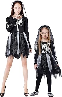 IKALI Girls Skeleton Costumes, Scary Halloween Fancy Dress Up, Zombie/Ghost Outfit for World Book Day, Carnival Party 3-4 Years