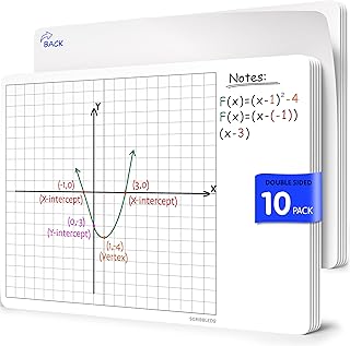 سكريبليدو اوراق مسح جاف للرسم البياني مقاس 11 انش × 14 انش من اكس واي، لوح ابيض صغير للتدرب على الرياضيات، لوح ابيض للرياضيات، مستلزمات الرياضيات للمعلمين في المنزل والطلاب والفصول الدراسية، عبوة من
