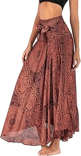 PNKJ Women Bohemian Mandala Floral Print Rayon Hippie Maxi Skirt Boho Summer Beach Dress