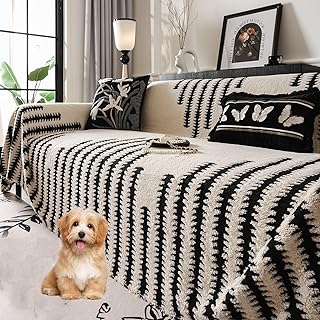 Boho Plush Sofa Cover for 1 2 3 4 Seater, Non Slip Couch Covers L Shape, Furniture Protector Loveseat Futon Cover Blanket for Living Room Bedroom Decoration (Black,180 * 130cm)