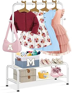 mirolam Kids Clothing Rack - Kids Dress Up Clothes Storage Racks - Baby Toddler Clothes Rack - Small Kids Costume Wardrobe Rack with 2 Floors Storage Shelf - Mini Short Kids Clothing Garment Rack