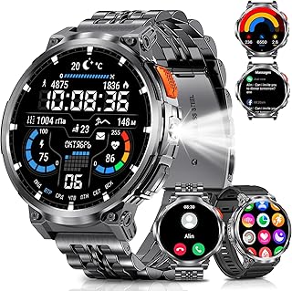 PODOEIL 1.85" Big Screen Military Smart Watch for Men with Flashlight, 730mAh Large Battery, IP68 Waterproof, Bluetooth Calling, 114 Sports Modes Fitness Tracker for iOS Android