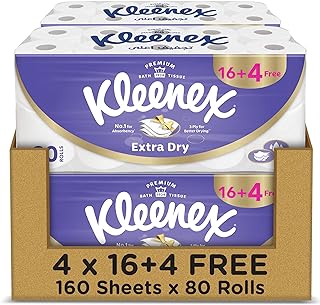 Kleenex Toilet Paper Extra Dry- (Pack Of 20 Bath Tissues Rolls) , 160 Tissues X 3 Ply packaging may vary