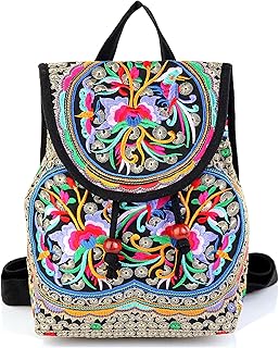 MAZEXY Embroidered Backpack Purse for Women, Boho Elegance Vintage Ethnic Floral Shoulder Handbag