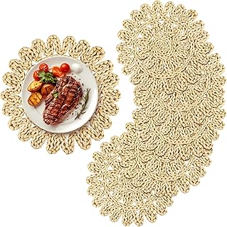 Kochorie 11.8 Inch Round Woven Placemats Set of 6 Handmade Corn Husk Placemats Natural Boho Rattan Woven Placemats Table Wicker Placemats for Farmhouse Spring Home Table