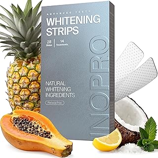 InoPro Natural Teeth Whitening Strips Kit, 14 Treatments - Whitening for Sensitive Teeth, Peroxide Free, White Strips That Won't Give 28 Count (Pack of 1) Clear