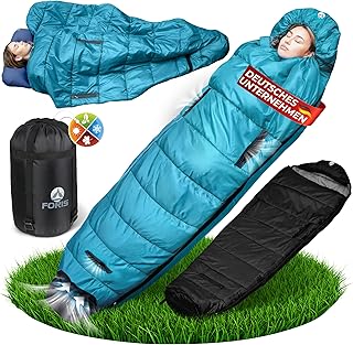 Foris® Mummy Sleeping Bag 3-4 Seasons | With Exclusively Developed Ventilation System | -10-25°C | Extra Long 80 x 215 cm | Waterproof | Outdoor Camping Festivals |