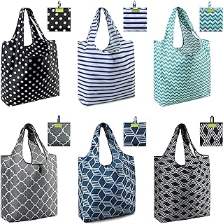 BeeGreen Reusable Totes Bags for Shopping Grocery 6 Pack Ripstop 50LBS