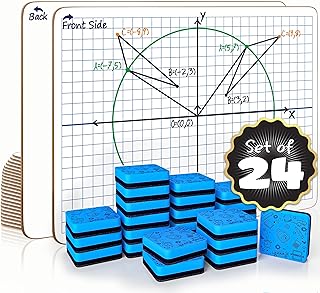 سكريبليدو 24 عبوة من 24 قطعة من لوحات الرسم البياني بمحور اكس واي مقاس 9 انش × 12 انش للطلاب والفصول الدراسية، لوحة بيضاء للرياضيات - لوحات بيضاء مزدوجة الجوانب مع 24 ممحاة متضمنة