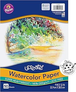 ورق الوان مائية من يو كريات، ابيض، عبوة بوزن 63 كجم، 23 سم × 5.08 سم، 50 ورقة