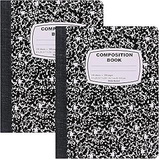 Emraw Black and White Marble Notebook with 100 Sheets of Wide Ruled White Paper