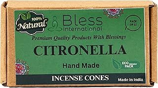 Bless International Citronella 100%-Natural-Incense-Cones Handmade-Hand-Dipped Organic-Chemicals-Free for-Purification-Relaxation-Positivity-Yoga-Meditation The-Best-scents (10 Count)