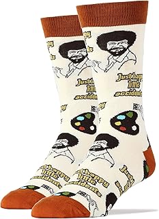 ooohyeah Men's Bob Ross Novelty Crew Socks, Funny Socks Crazy Socks, Fun Casual Dress Cotton Socks