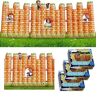 Skywin-Castle Inflatable Obstacles for Kids, 3 Pack Castle-Shaped Inflatable Barriers 4 x 12 ft Windowed Walls for Blaster Wars, Foam Battle Toys, and Water Toys