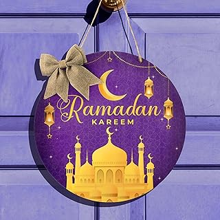 L1rabe 3Pcs Ramadan Purple Wood Hanging Door Sign