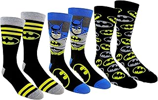 Batman Logo 2 Pair Men's Athletic Crew Socks Gray Stripe & Black shoe size 6-12