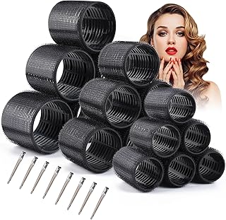 26 Pcs Hair Rollers Set,Ceramic Thermal Rollers Hair Curlers for Blowout Look Long Medium Short Hair,Jumbo Self Grip Hair Rollers with Clips for Women(18 Rollers with 8 Stainless Steel Clips)