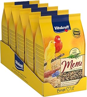 VITAKRAFT - Menu Canaries - Complete Bird Food - Rich in Vitamins, Minerals and Trace Elements - 5 Fresh Bags of 900 g