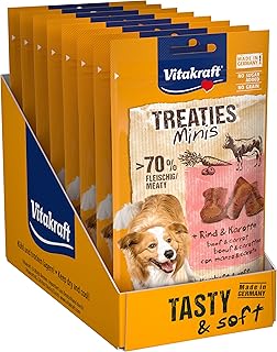 Vitakraft Treaties Minis Dog Treats with Beef and Carrot, High Meat Content, as a Reward and Training, in Storage Size (8 x 48 g)