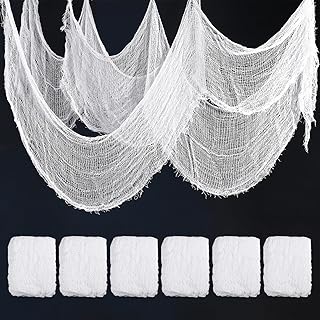 M METERXITY Pack of 6 Halloween Scary Cloth, 30 x 72 Inches / 0.76 x 1.83 m Scary Gauze Cloth for Halloween Party Decorations Indoor and Outdoor Halloween Haunted Cloth [White]