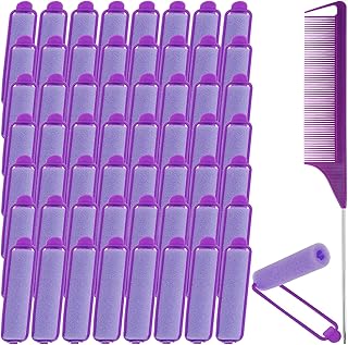 مجموعة بكرات شعر اسفنجية من 56 قطعة، بكرات تجعيد شعر اسفنجية ذاتية الامساك بدون حرارة للشعر الطويل والمتوسط والقصير، بكرات تجعيد الشعر بدون حرارة مع مشط بينتيل لتصفيف الشعر للنساء