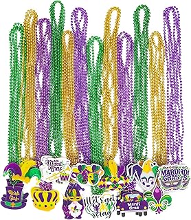 EOBOH Mardi Gras Beads, 12 Kinds Metallic Pendant Mardi Gras Accessories, Mardi Gras Element Pendant Bulks