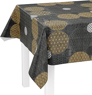 LILENO HOME Washable Tablecloth Sold by the Metre 220 x 140 cm (Cut Edge) in Graphic Circles Anthracite Motif - Oilcloth Tablecloth Water-Repellent Ideal as a Table Cloth or Table Runner for Beer Tent