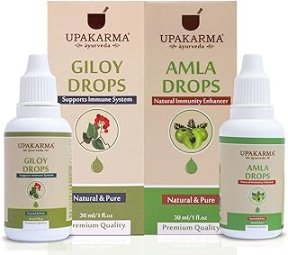 قطرات UPAKARMA Ayurveda Giloy (Guduchi) و Amla (Gosseberry الهندي/Amalaki) مجموعة قطرات أعشاب أيورفيدا لتعزيز المناعة والقوة - 30 مل + 30 مل / 2 أوقية