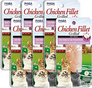 INABA Natural, Premium Hand-Cut Grilled Chicken Fillet Cat Treats/Topper/Complement with Vitamin E and Green Tea Extract, 0.9 Ounces Each, Pack of 6, Extra Tender Crab Broth