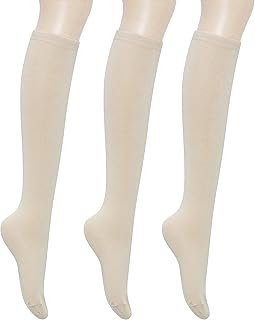 Women's Cotton Knee High Socks - Casual Solid & Striped Colors Fashion Socks 3 Pairs (Womenâ€™s Shoe Size 5-9), Burgundy - 3 Pairs, Medium